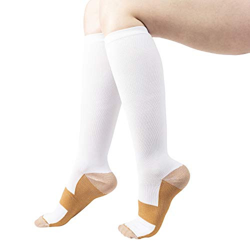 Copper Infused Compression Calf Socks for Women and Men  4 Pairs  White  L XL