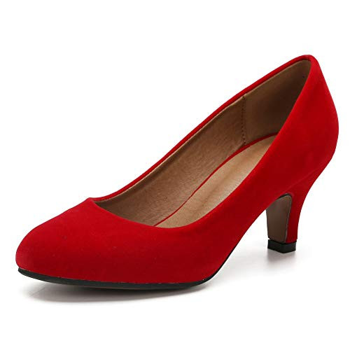 Women s Classic Round Toe Pump Kitten Low Heel Shoes Velvet Red 42   US 9 5