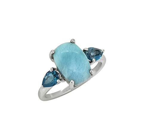 YoTreasure 4 18 ct Larimar London Blue Topaz Sterling Silver Ring YoTreasure 4 18 ct Larimar London Blue Topaz Sterling Silver Ring