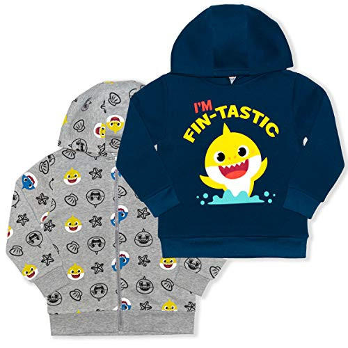 Nickelodeon Boy s 2 Piece Baby Shark Pullover Hoodie and Full Zip Hooded Jacket  Grey Blue  Size 7