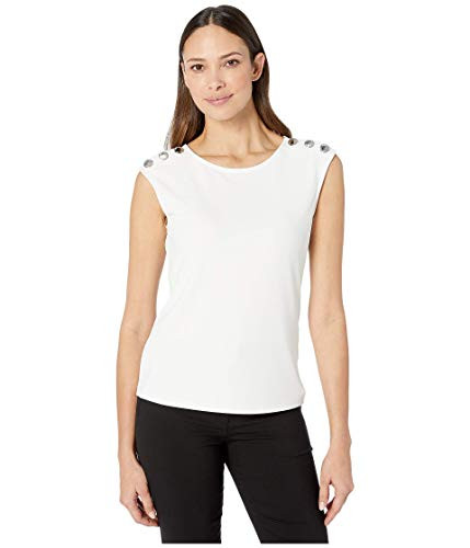 Calvin Klein Sleeveless Top with Buttons on Shoulder Soft White MD  US 8 10