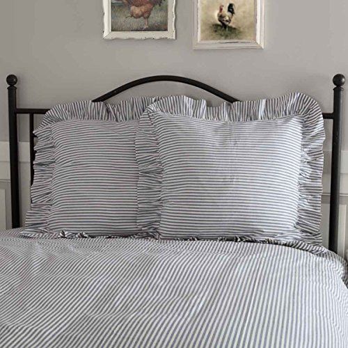 Piper Classics Farmhouse Ticking Stripe Blue Euro Sham, 26" x 26", Ruffled Denim Stripe Pillow Cover