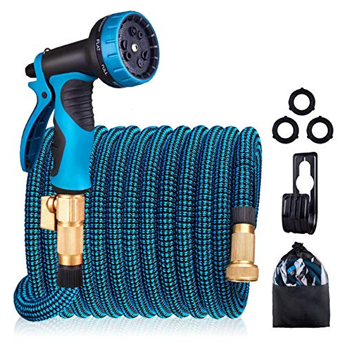 HULOSAN Expandable Garden Hose 75ft  Water Hose with 9 Function Spray Nozzle  No Kink Leakproof Lightweight Garden Hose with 3 4  Brass Fittings and Extra Strength 3750D Fabric for Watering   Washing