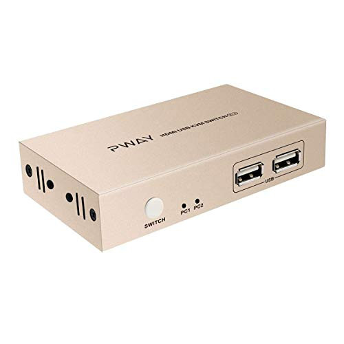KVM Switch HDMI 2 Port Box UHD 4K30Hz   3D   1080P Supported  No Power Adapter Required  with 2 USB and 2 HDMI Cables  Champagne