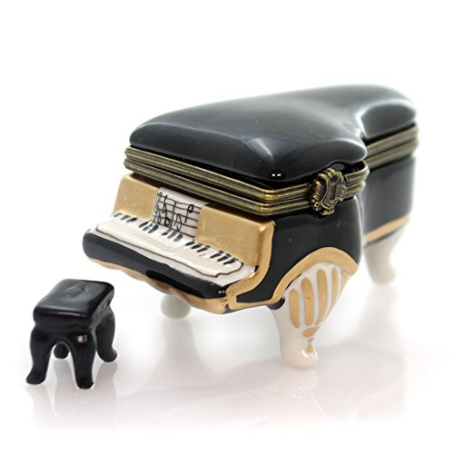Grand Piano Hinged Lid Porcelain Trinket Box with Trinket Inside  By ArtGifts  3 5 L