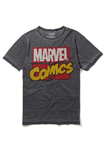 Recovered Marvel Comics Classic Retro Logo Charcoal T Shirt Size L