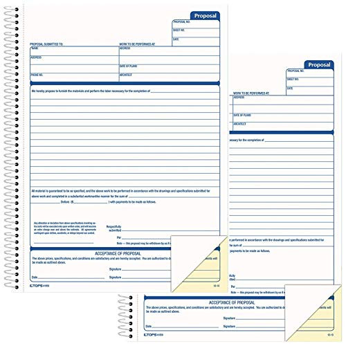 Tops 41850 Spiralbound Proposal Form Book, 8 1/2 x 11, Two-Part Carbonless, 50 Sets/Book, Pack of 2 Books