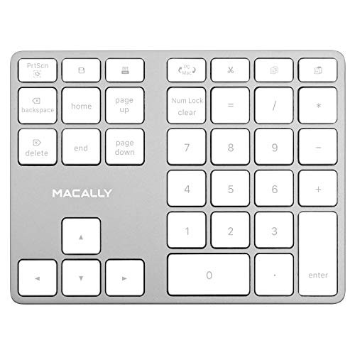 Macally Wireless Number Pad for Laptop   Rechargeable Bluetooth Keypad   Ultra Slim 35 Key Numeric Keypad for Entering Data Compatible with MacBook  iPad  iPhone  iOS  Laptop  Windows  Android