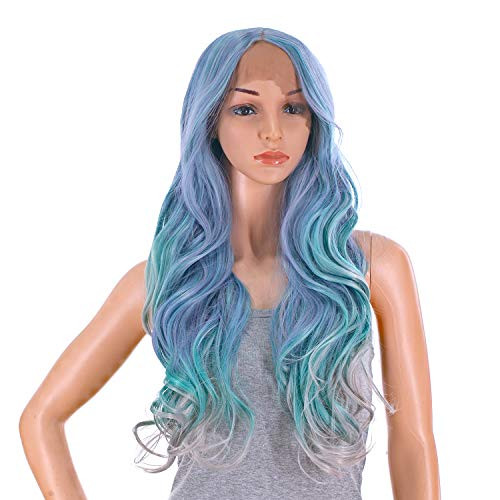 SWACC Long Curly Wavy Colored Glueless Lace Front Wigs for Women Middle Part Natural Heat Resistant Synthetic Hair Replacement Wig  Multi colored