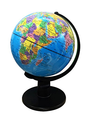 Exerz Classic Swivel Globe (Large Dia 10" / 25cm) - Political Desktop World Globe - Educational, Decorative, Large, Modern Style, Striking Blue Coloured As The Ocean, School, Home, Office