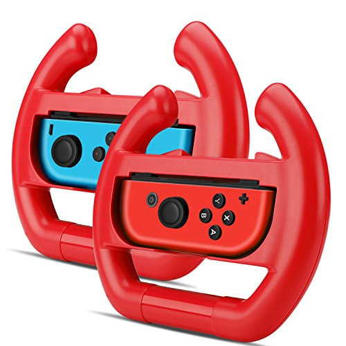 TNP Nintendo Switch Wheel for Joy-Con Controller (Set of 2) - Racing Steering Wheel Controller Accessory Grip Handle Kit Attachment (Red) - Nintendo Switch