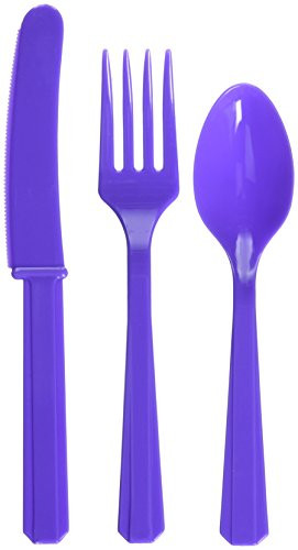 amscan Assorted Plastic Cutlery   New Purple   Party Supply   288 ct
