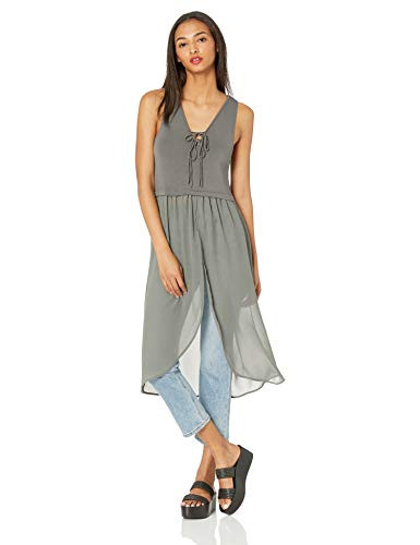 BCBGeneration Women s Mixed Media Tie Front Top  Dark Moss  M