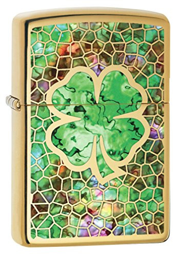 Zippo Lighter  Fusion Four Leaf Clover   High Polish Brass 78459