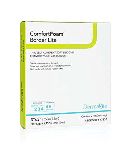 Dermarite Industries Comfort Foam with Border  Lite Thin Foam with Silicone  3x3  10 Count