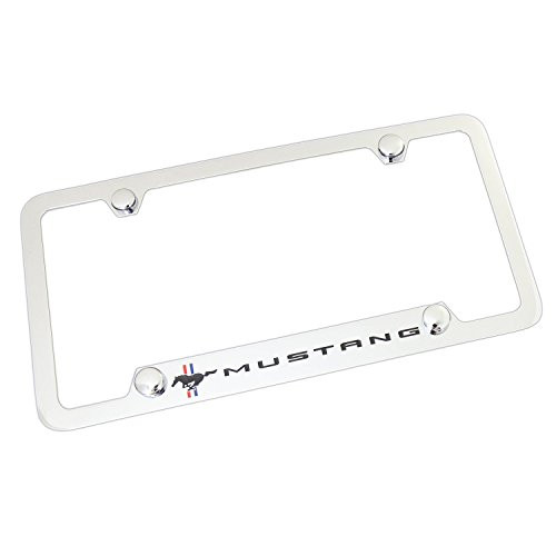 License Frame Inc  Tri Bar Logo Notched Brass License Plate Frame for Ford Mustang  Chrome