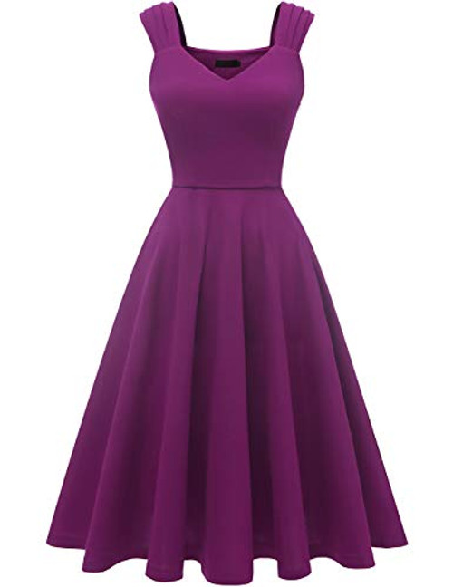 DRESSTELLS Women s Prom Vintage Tea Dress V Neck Bridesmaid Party Swing Cocktail Dress Purple 3XL