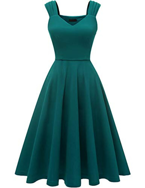 DRESSTELLS Women s Prom Vintage Tea Dress V Neck Bridesmaid Party Swing Cocktail Dress Turquoise M