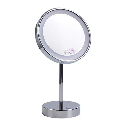 LANSI Lighted Makeup Mirror Vanity Mirror LED Lighted 90°Rotation for Countertop Cosmetic Makeup 5X Magnification Makeup Mirror 8 inch Chrome Finished
