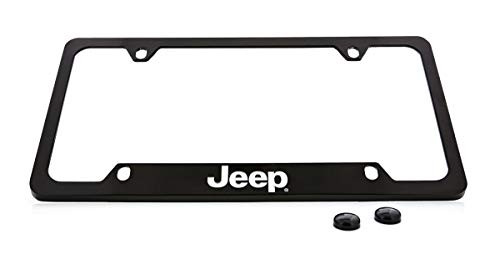Jeep Wordmark License Plate Frame Holder  4 Hole   Brass  Black   Bottom
