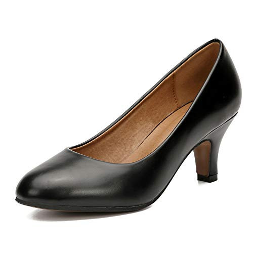 Women s Classic Round Toe Pump Kitten Low Heel Shoes Matt Black 40   US 8 5