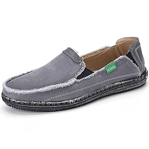 VILOCY Men s Slip on Deck Shoes Canvas Loafer Vintage Flat Boat Shoes Gray US12 EU47