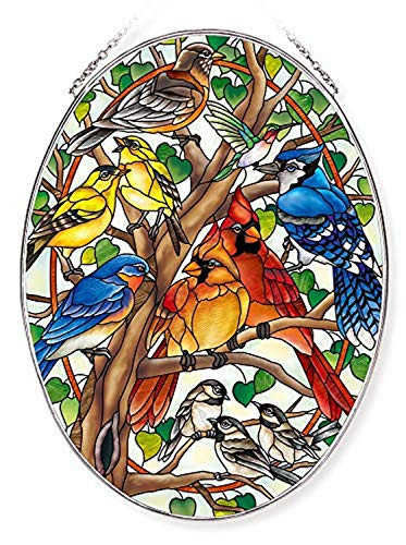 Amia Songbird Handcrafted Glass  Large Oval Suncatcher  Multicolored
