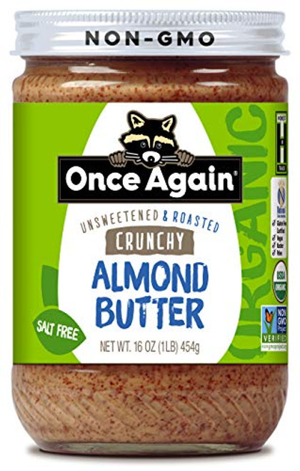 Once Again Organic Crunchy Almond Butter Salt Free Unsweetened 16 oz Jar Once Again Organic Crunchy Almond Butter Salt Free Unsweetened 16 oz Jar