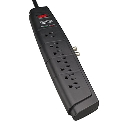 Tripp Lite 7 Outlet Surge Protector Power Strip, 6ft. Cord, Right Angle Plug, Coaxial Protection, 50K Insurance & (HT706TV)