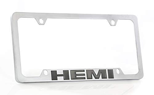 Hemi Wordmark Satin Silver Finish Brass Metal License Plate Frame Bottom Engraved 4 Hole