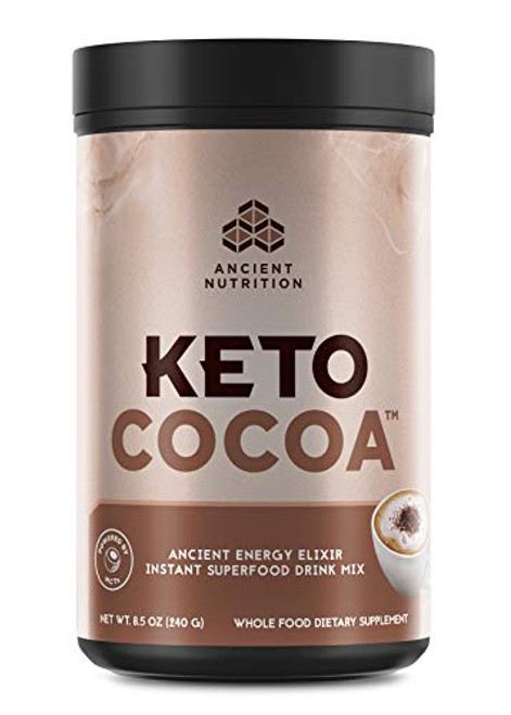 Ancient Nutrition KetoCOCOA Energy Elixir Powder  20 Servings  Keto Diet Supplement  MCTs from Coconut  Organic Cocoa Beans  Energy Booster
