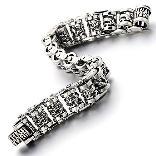 COOLSTEELANDBEYOND Masculine Mens Biker Dragon Link Chain Bracelet of Stainless Steel Gothic Style COOLSTEELANDBEYOND Masculine Mens Biker Dragon Link Chain Bracelet of Stainless Steel Gothic Style