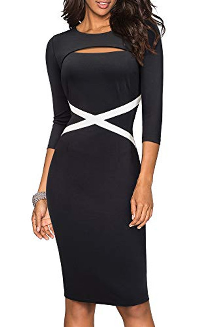HOMEYEE Women Vintage Contrast Color Hollow Out Work Dress B490 10 Black HOMEYEE Women Vintage Contrast Color Hollow Out Work Dress B490 10 Black