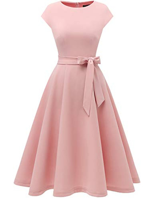 DRESSTELLS Women s Prom Tea Dress Vintage Swing Cocktail Party Dress with Cap Sleeves Blush M