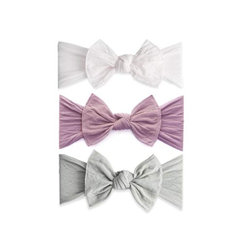 Baby Bling Bows 3 Pack   Girls Classic Knot Headbands   Pink Mauve and Grey   Made in the USA