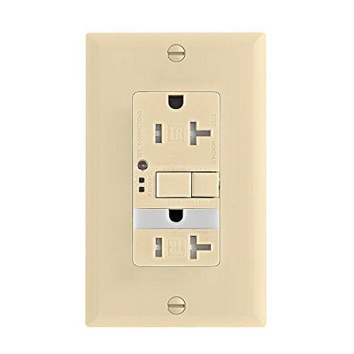 Eaton GFCI Self-Test 20A -125V Tamper Resistant Duplex Receptacle with Nightlight & Standard Size Wallplate, Ivory
