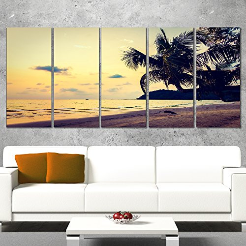 Designart PT9898-401 Silhouette Coconut Tree - Seashore Canvas Wall Artwork (5 Piece), 60" x 28" Designart PT9898-401 Silhouette Coconut Tree - Seashore Canvas Wall Artwork (5 Piece), 60" x 28"