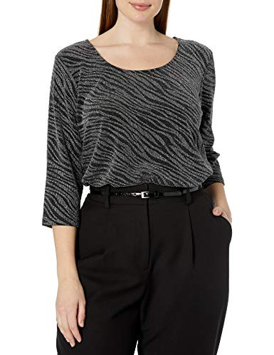Karen Kane Women s Plus Size 3 4 Sleeve Side Slit TOP  Black W Silver  0X