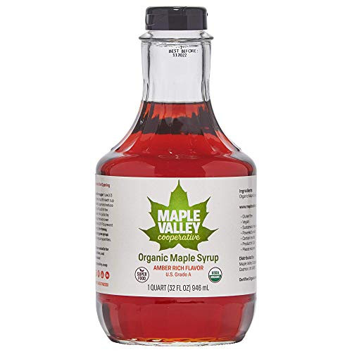 Maple Valley 32 oz  Organic Maple Syrup   Grade A Amber Rich in Glass Decanter