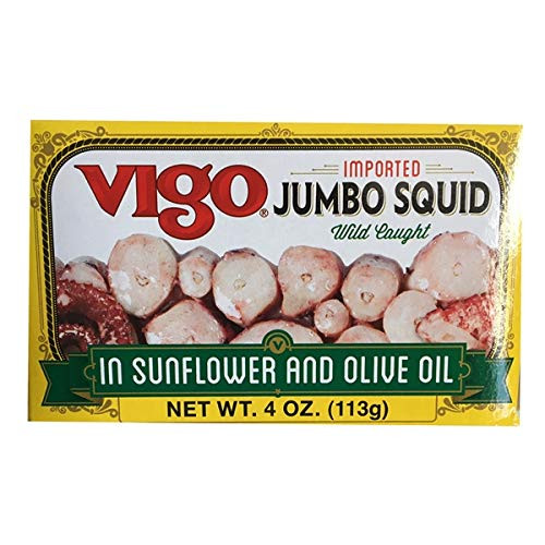 Vigo Jumbo Squid in Sunflower and Oilve Oil  4 ounces  Pack of 10