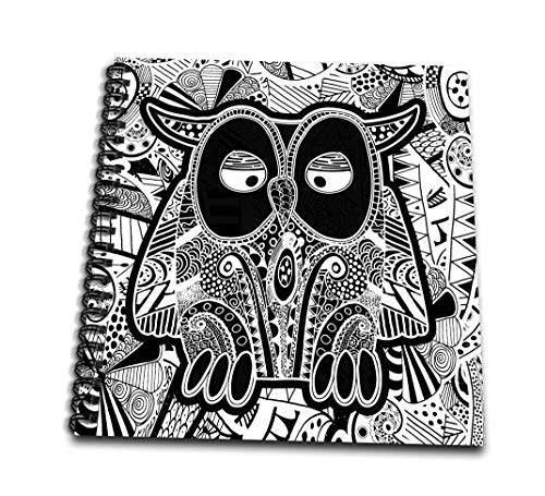 3dRose db_201660_1 Doodle Owl, Black & White Drawing Book, 8 by 8"