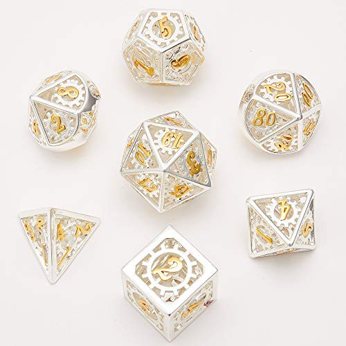 DND Metal Game Dice Set White with Gold Number 7pcs Set for Dungeons and Dragons RPG MTG Table Games D4 D6 D8 D10 D12 D20 DND Metal Game Dice Set White with Gold Number 7pcs Set for Dungeons and Dragons RPG MTG Table Games D4 D6 D8 D10 D12 D20