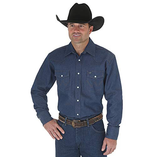 Wrangler Men s Authentic Cowboy Cut Work Western Long Sleeve Firm Finish Shirt Indigo 17 34