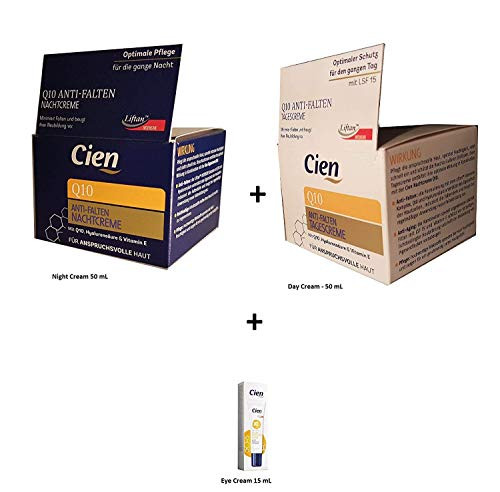 Set of 3 Anti Wrinkle DAY CREAM   NIGHT CREAM   EYE CREAM   with q10  Hyaluronic Acid   Vitamin E