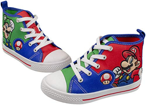 SUPER MARIO Brothers Mario Luigi Kids Shoe  Nintendo Hi Top Sneaker Laces Toddlers Kids  Size 7 to 12  13 M US Little Kid  Green