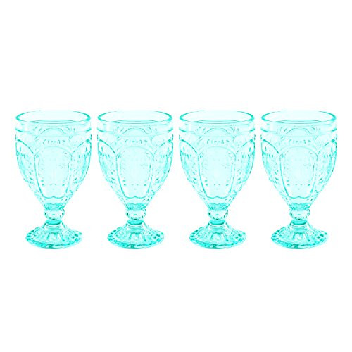 Fitz and Floyd Trestle Glassware Ornate Goblets  Set of 4  Aqua