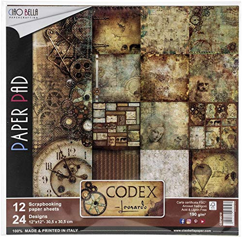 Ciao Bella Double Sided Paper Pack 90lb 12 X12  Pkg Codex Leonardo  12 Designs 1