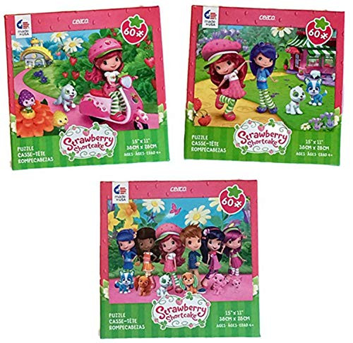 Strawberry Shortcake 60 Piece Kids Puzzle Set: - Strawberry Shortcake on Her Vespa, Strawberry Shortcake Friends and Pets, and Strawberry Shortcake Lots of Friends and Pets