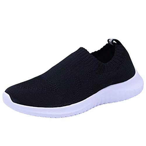 konhill Women s Walking Tennis Shoes   Lightweight Athletic Casual Gym Slip on Sneakers 9 US Black 41