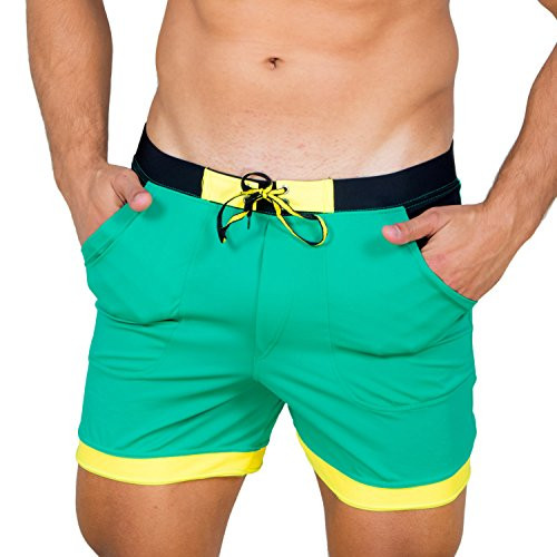 Taddlee Men Swimwear Solid Basic Long Swim Boxer Trunks Board Shorts Swimsuits  Green  Large